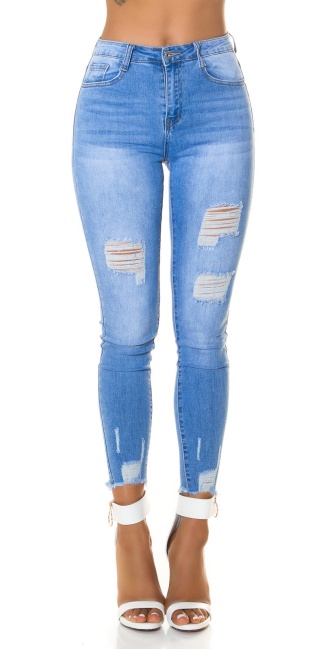 hoge taille gebruikte used look skinny jeans blauw
